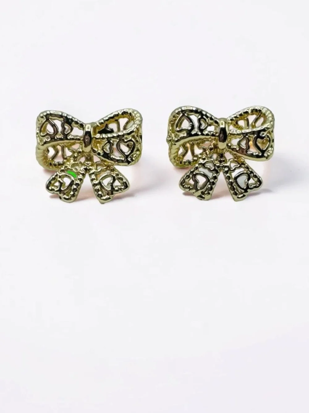 Chic Tiny Hollow Heart & Bow Stud Earrings in Gold